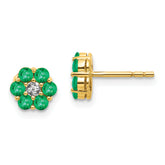 10k and Rhodium Emerald and Diamond Post Earrings